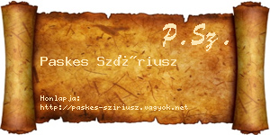 Paskes Szíriusz névjegykártya